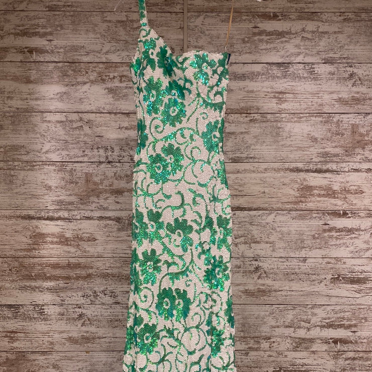 GREEN/WHITE LONG DRESS $850
