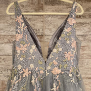 GRAY/BLUE FLORAL A LINE GOWN