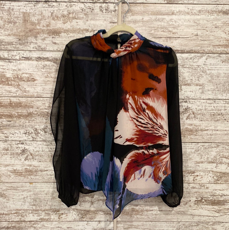 BLACK/COLORFUL SHEER TOP
