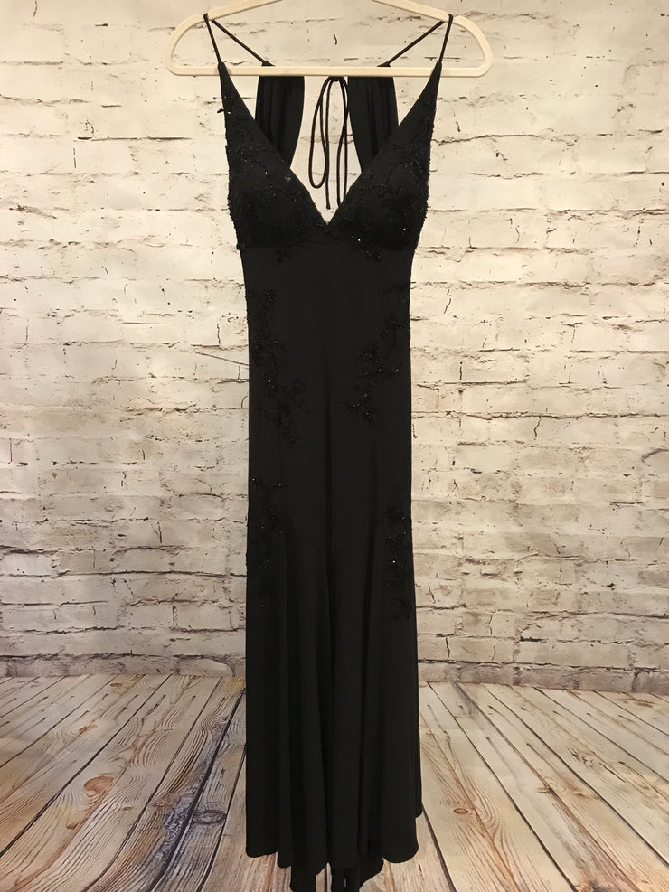 BLACK BEADED LONG EVENING GOWN