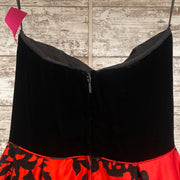 RED/BLACK FLORAL A LINE GOWN