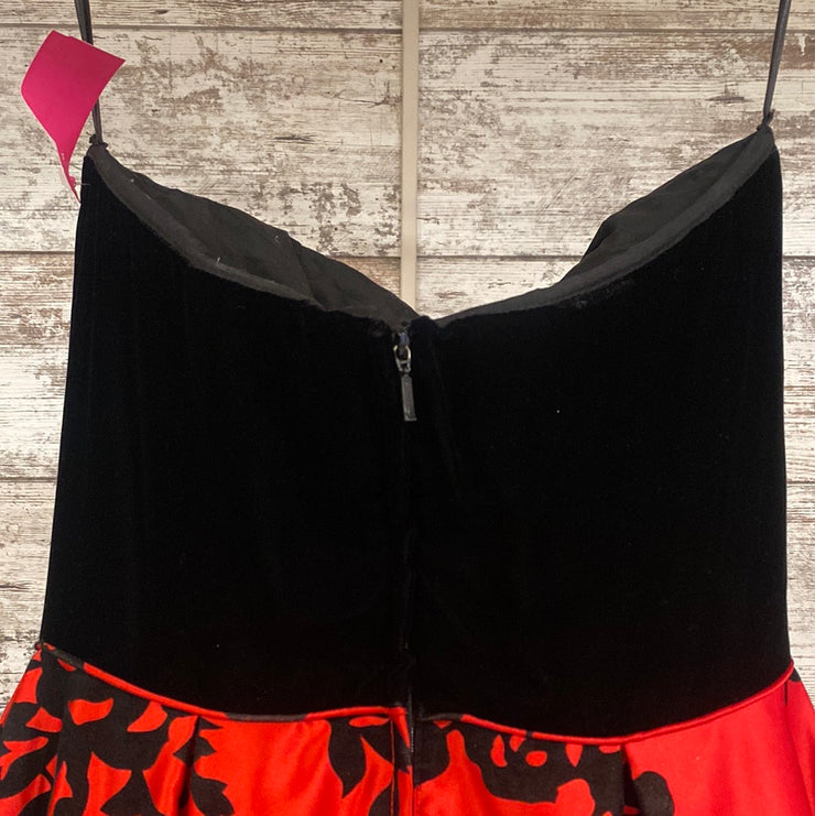RED/BLACK FLORAL A LINE GOWN