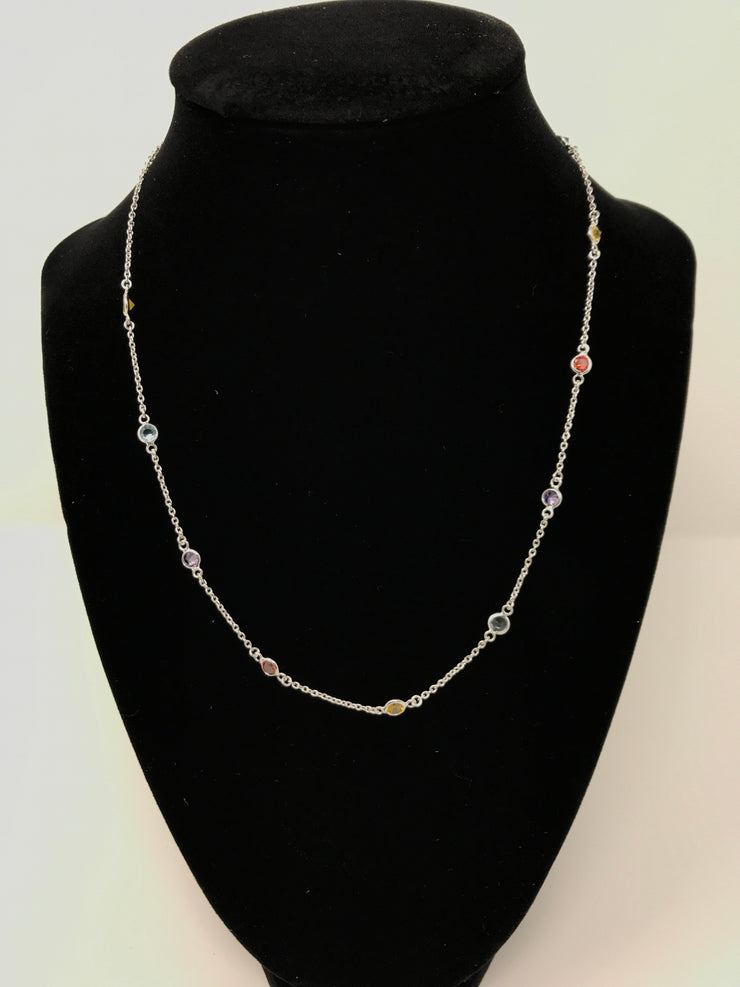 SILVER COLORFUL GEM NECKLACE