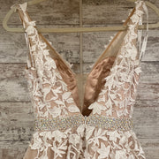 IVORY/TAN FLORAL A LINE GOWN