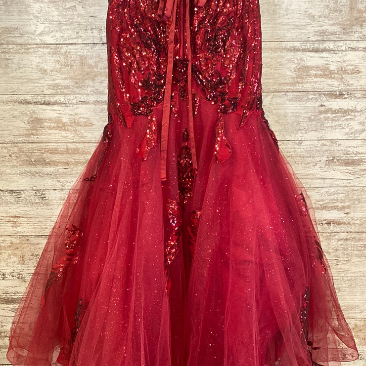 BURGUNDY SPARKLY MERMAID GOWN