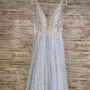 BLUE SPARKLY A LINE GOWN