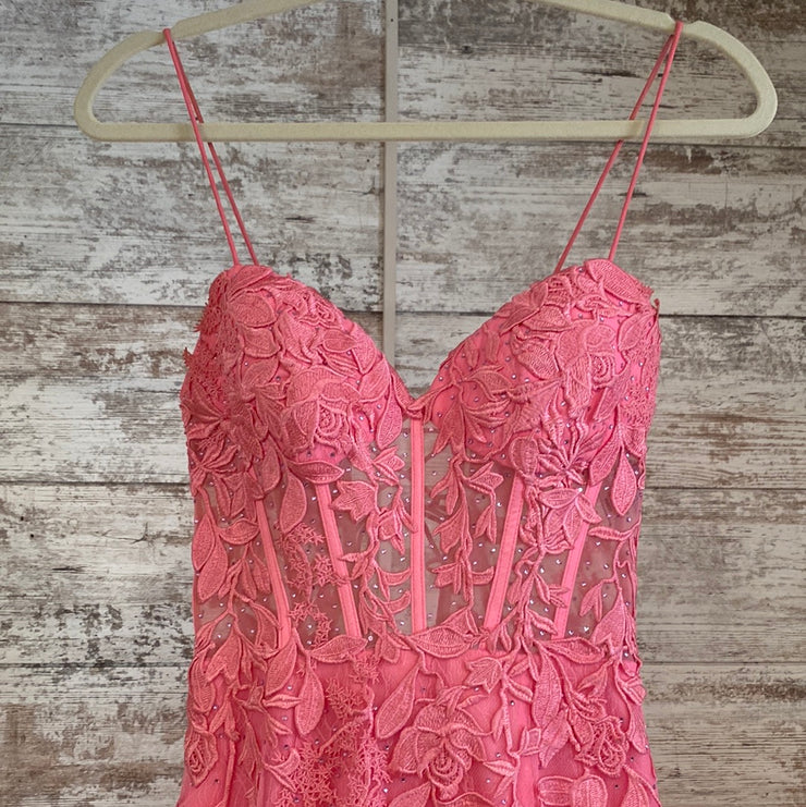 PINK/FLORAL LONG EVENING GOWN