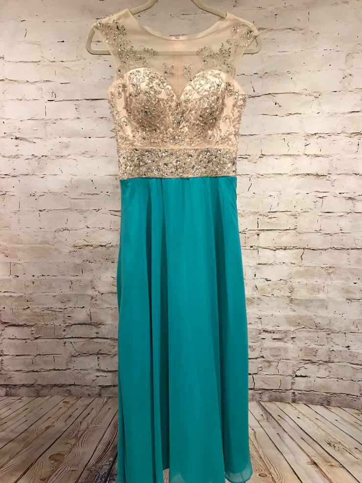 TURQUOISE/IVORY LONG GOWN