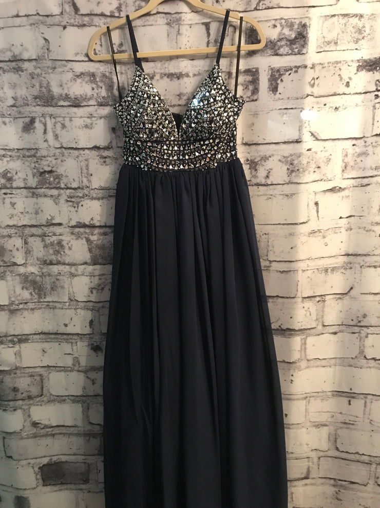 NAVY/SILVER A LINE GOWN (NEW)