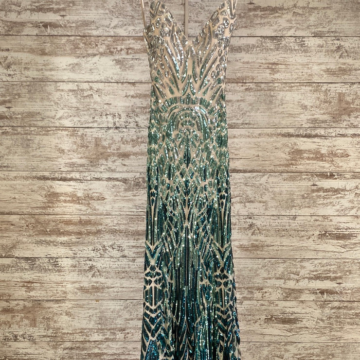 GREEN SEQUIN LONG DRESS $750
