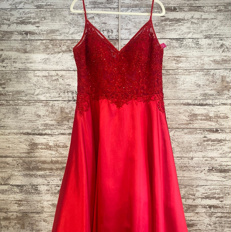 RED SPARKLY A LINE GOWN