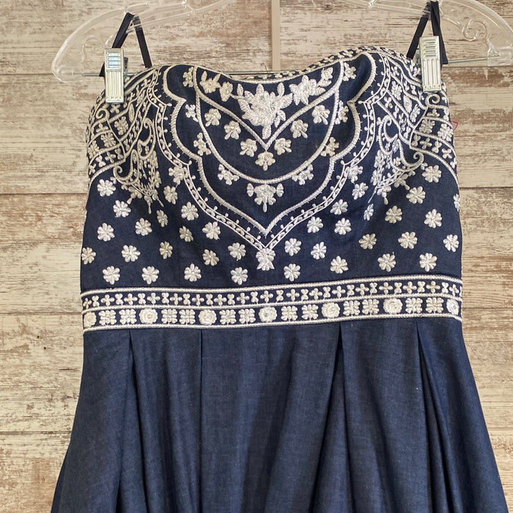 NAVY/WHITE DENIM A LINE GOWN