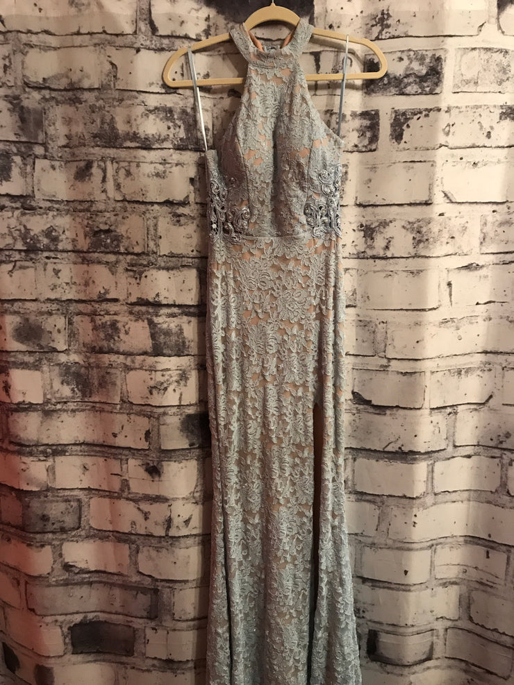 BLUE/TAN LACE LONG GOWN (NEW)