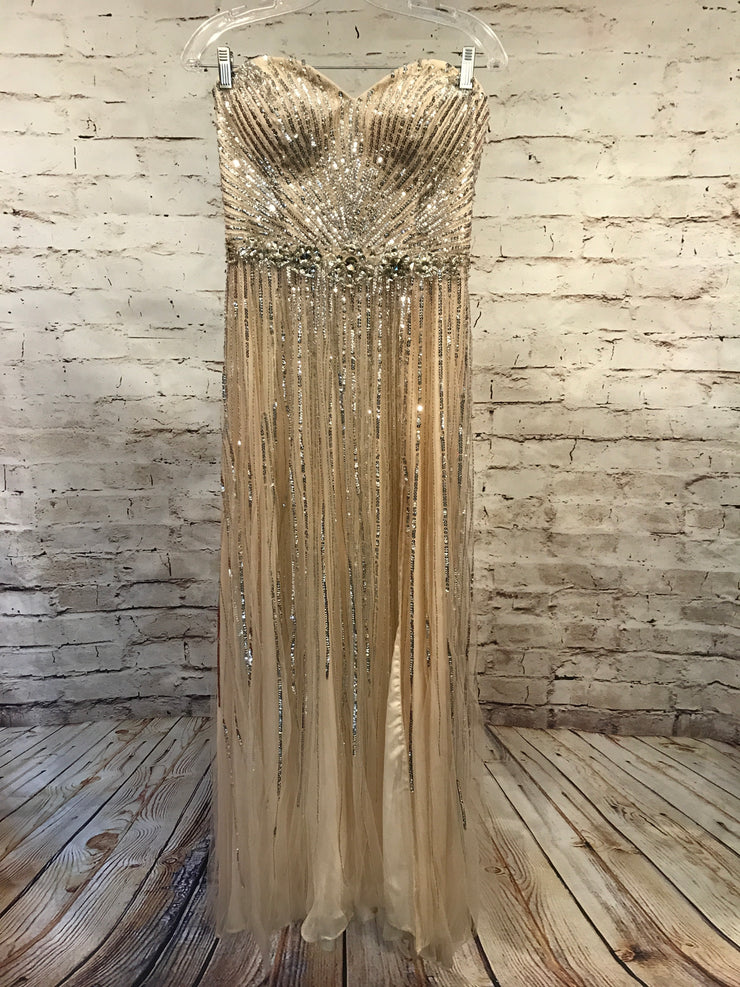 TAN/SILVER EVENING GOWN