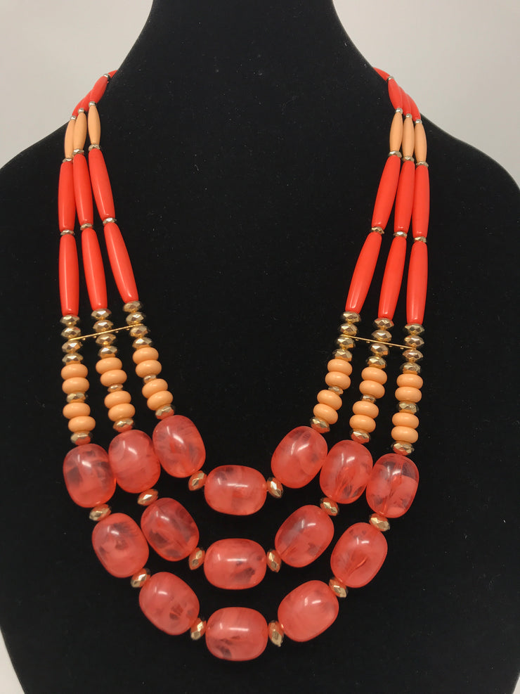 CORAL/PINK BEAD MULTI NECKLACE
