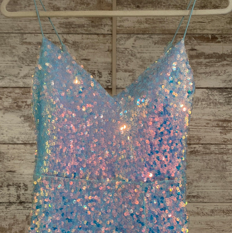 BLUE SEQUIN LONG EVENING GOWN