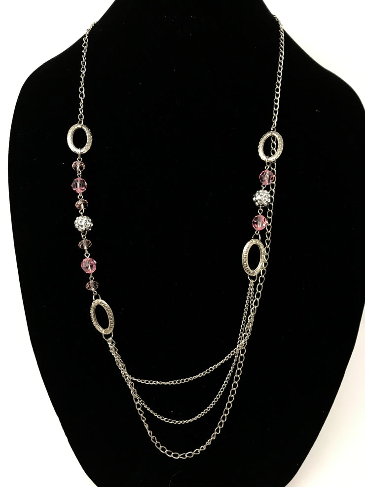 SILVER/PINK BEADED NECKLACE