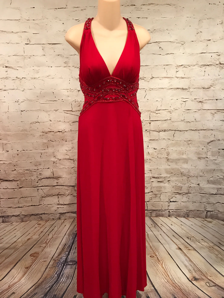 RED CROSS BACK EVENING GOWN