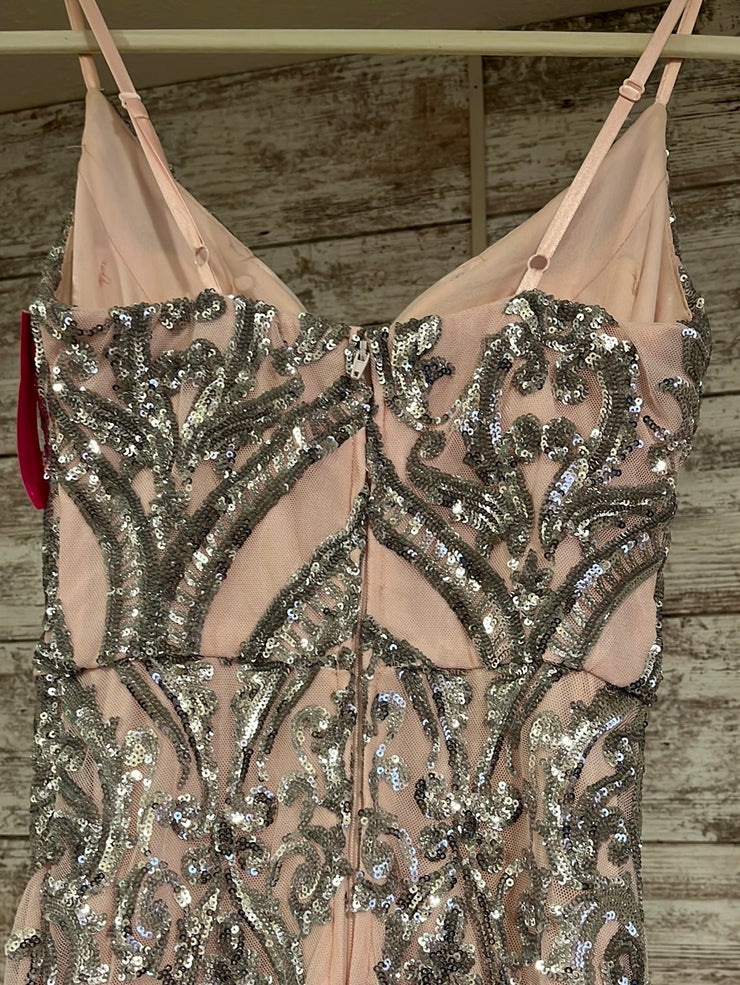 PINK/SILVER LONG EVENING GOWN