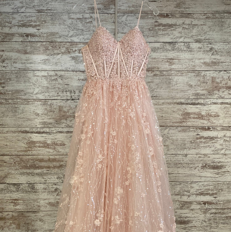 PINK/FLORAL A LINE GOWN