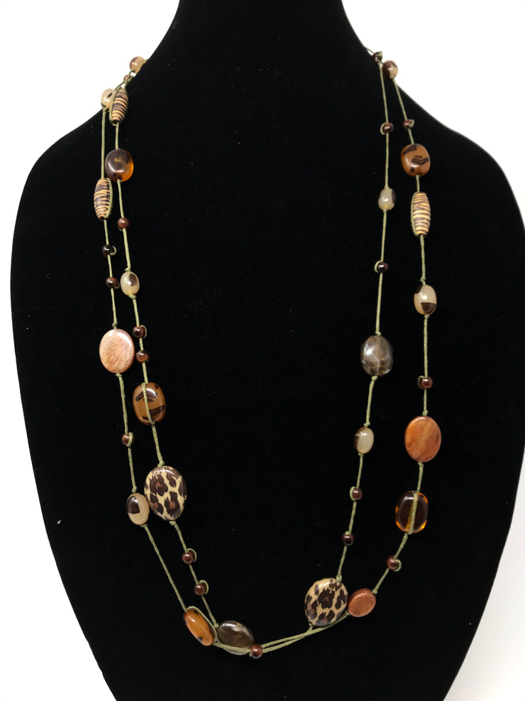 BROWN&CHEETAH BEAD NECKLACE