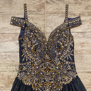 NAVY GEM TOP SPARKLY A LINE