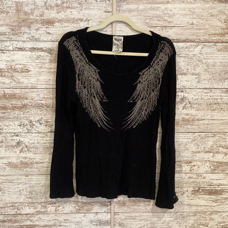 BLACK WAFFLE WEAVE TOP