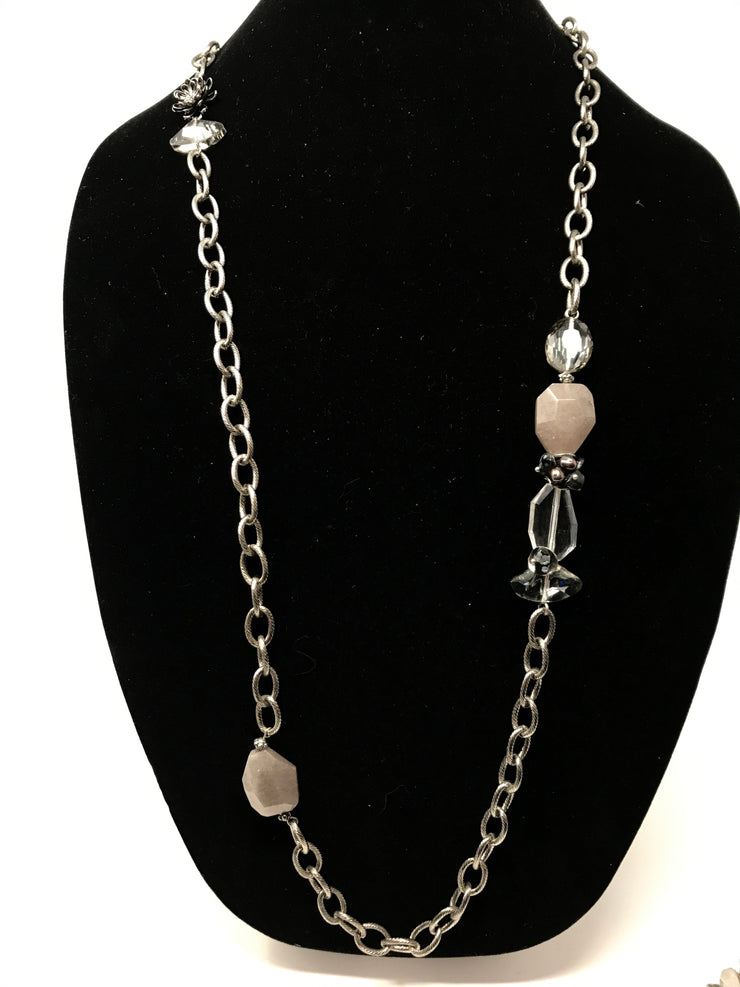 GREY BEAD LONG NECKLACE