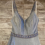 SILVER/BLUE A LINE GOWN