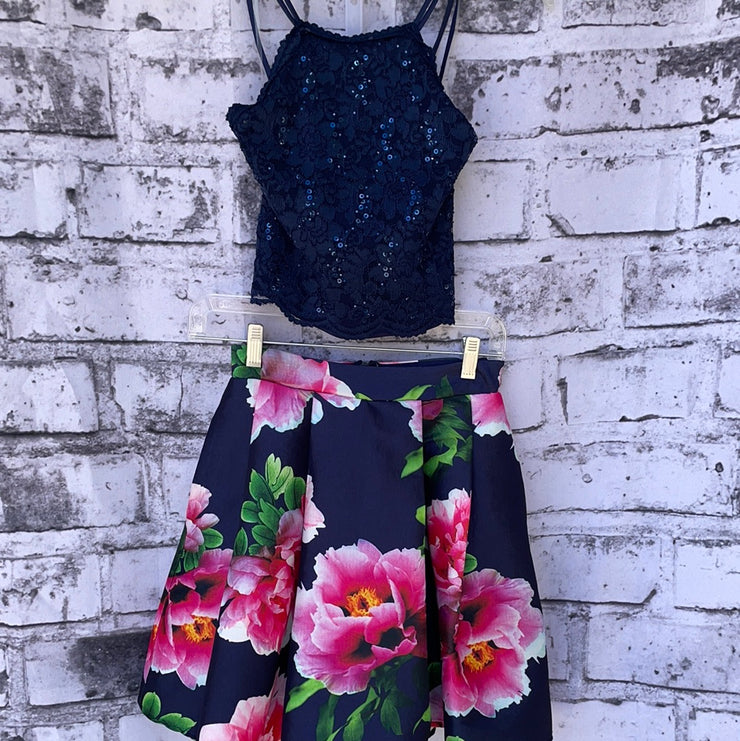 NAVY/FLORAL 2 PC, SHORT DRESS