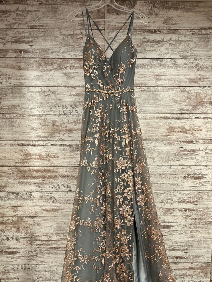 GRAY/GOLD A LINE GOWN