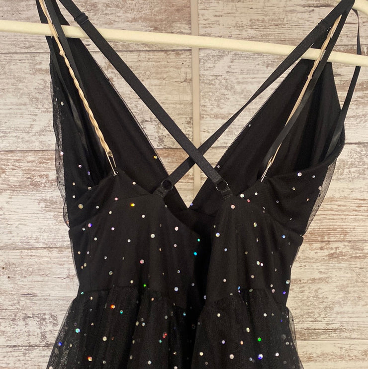 BLACK SPARKLY A LINE GOWN-NEW