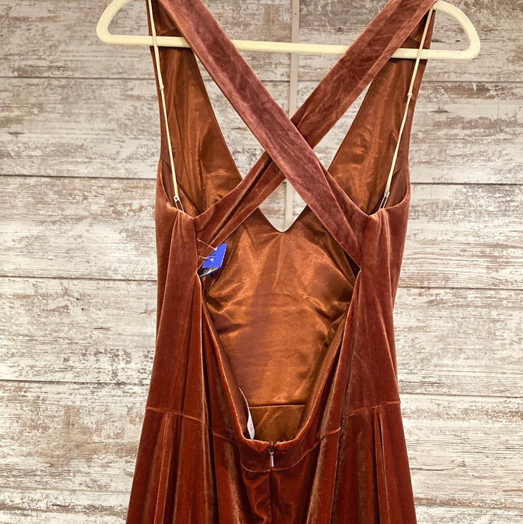 RUST COLORED VELOUR LONG DRESS