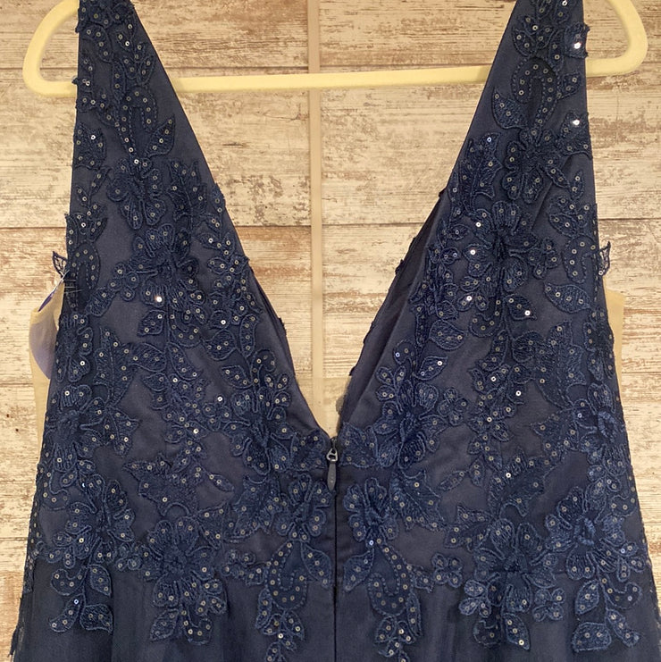 NAVY/FLORAL A LINE GOWN