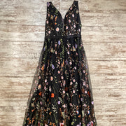 BLACK/FLORAL A LINE GOWN