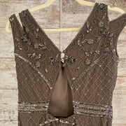 MOCHA BEADED LONG EVENING GOWN
