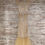 TAN/GOLD BEADED MERMAID GOWN