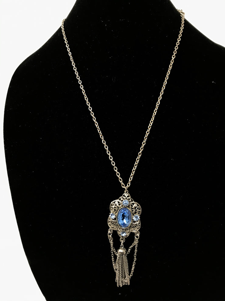 SILVER/BLUE CHARM NECKLACE