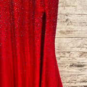 RED BEADED LONG EVENING GOWN