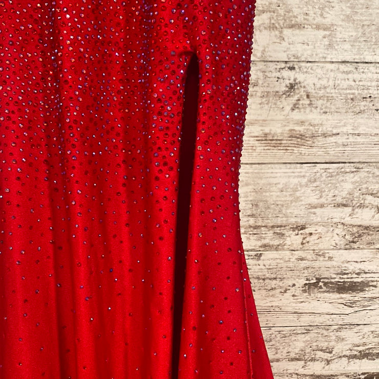 RED BEADED LONG EVENING GOWN