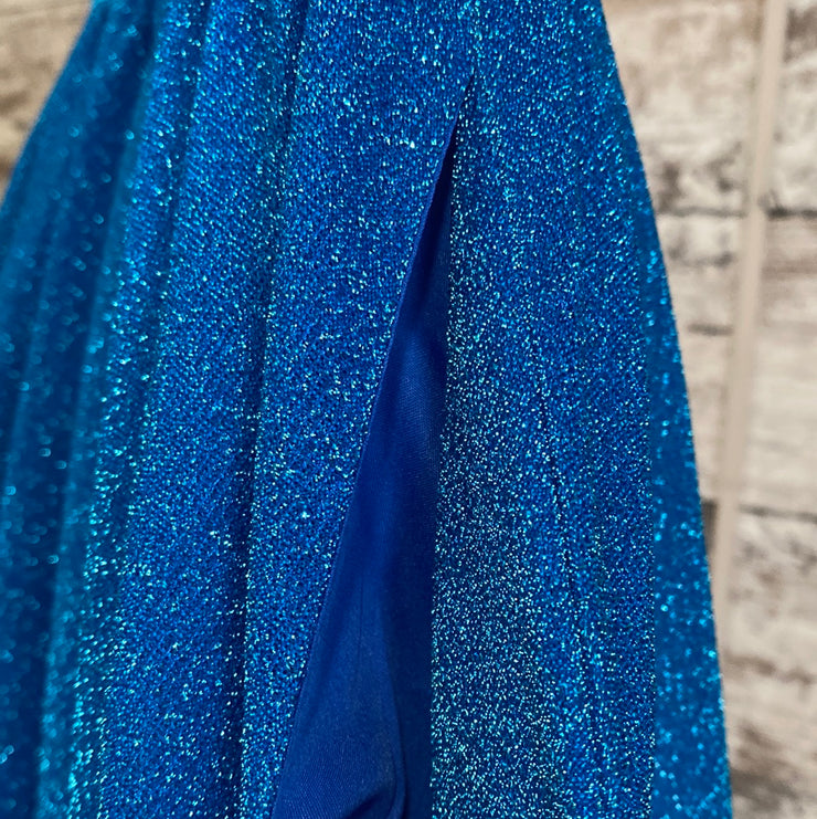 BLUE SPARKLY A LINE GOWN