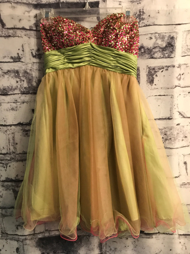 GREEN/PINK SHORT POOFY DRESS