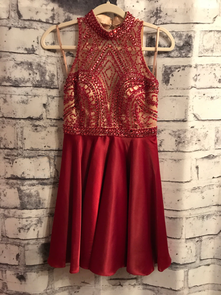 RED BEADED SHORT DRESS