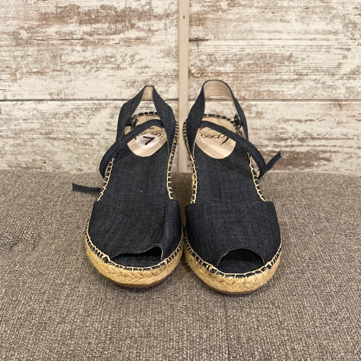 BLUE DENIM WEDGE SANDALS