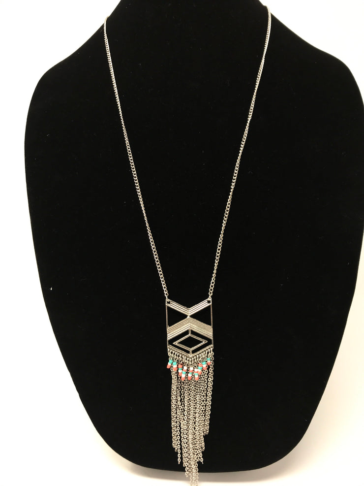 SILVER ARROW W/BEADS NECKLACE