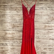 RED BEADED LONG EVENING GOWN