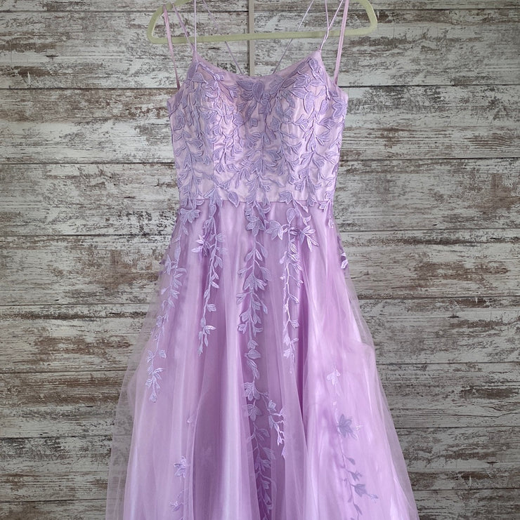 LAVENDER/FLORAL A LINE GOWN