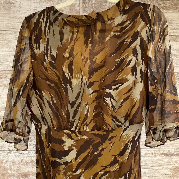 BROWN/ANIMAL PRINT SILK DRESS