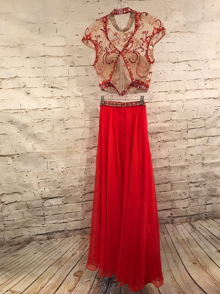 RED 2 PC LONG EVENING GOWN