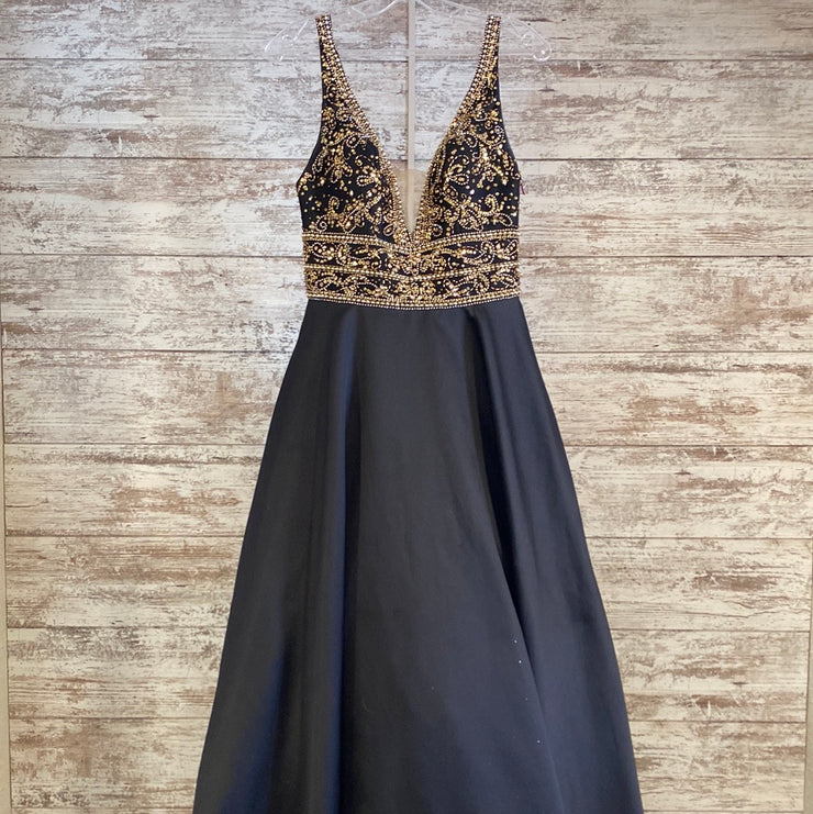 BLACK/GOLD A LINE GOWN